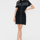 Rhinestone Fringe Button Down Short Sleeve Denim Dress