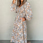 Beige Floral V-Neck Long Sleeve Maxi Dress