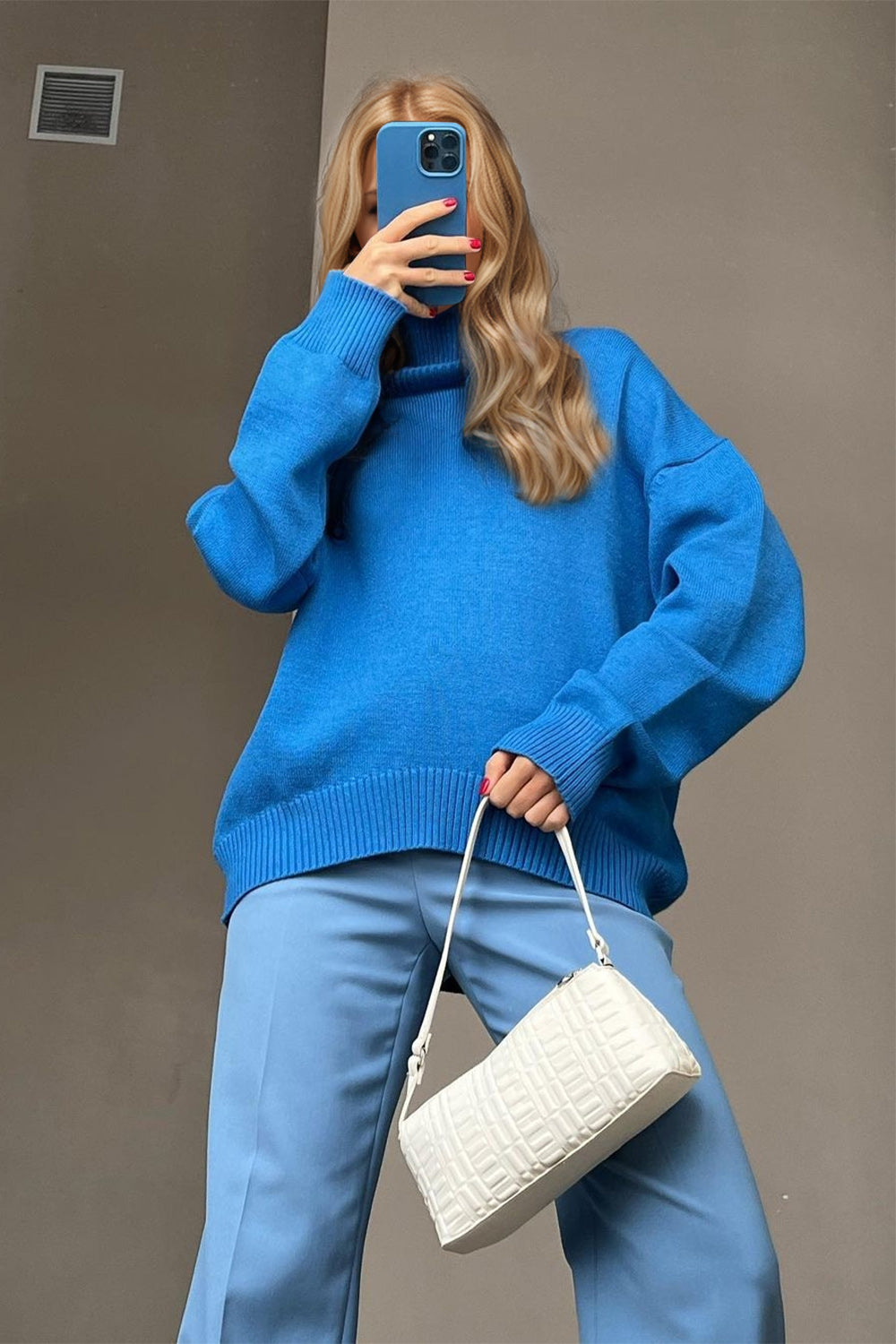 Basic Turtleneck Dropped Shoulder Sweater