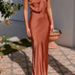 One Shoulder Sleeveless Maxi Dress in Caramel