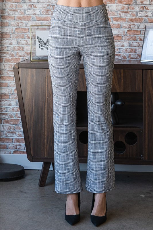 Plaid Flare Pants with Wide Waist Band