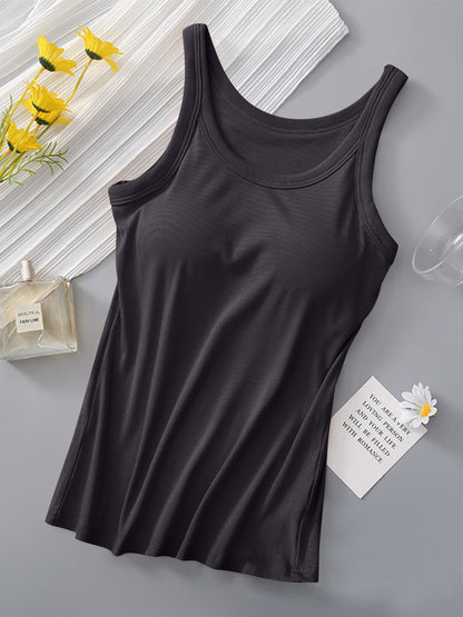 Basic Round Neck Tank Top with Bra