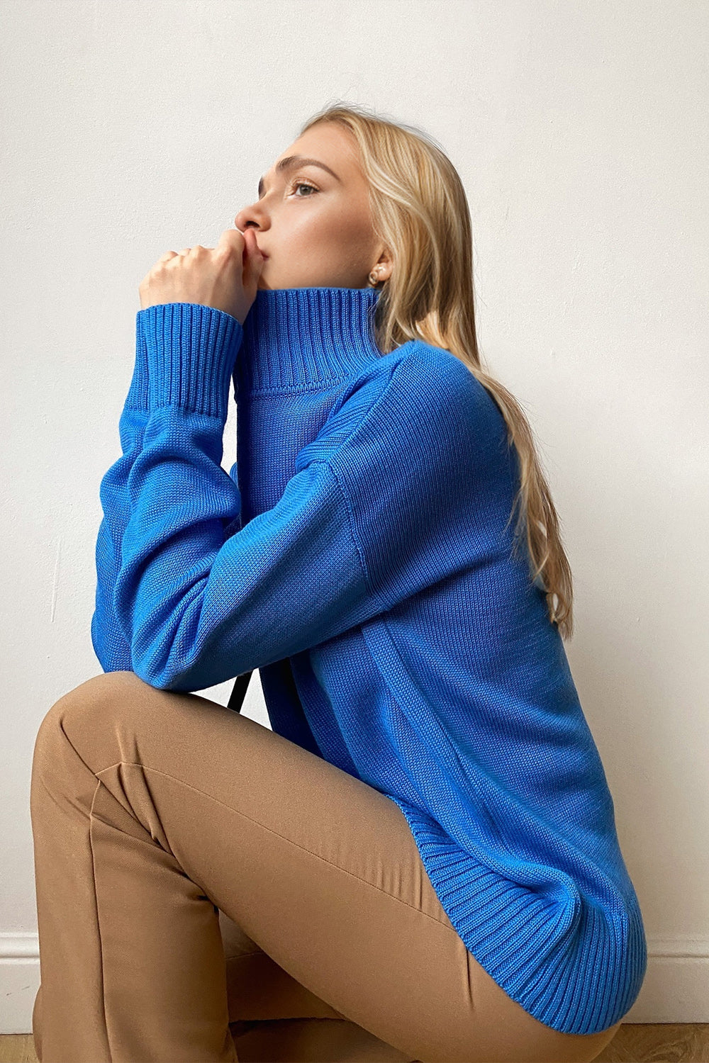 Basic Turtleneck Dropped Shoulder Sweater