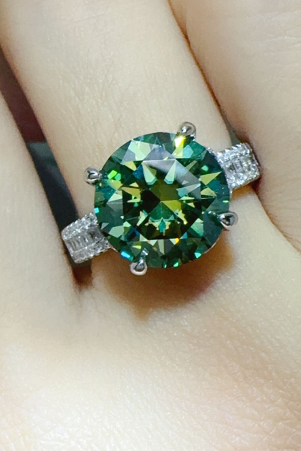 Green 5 Carat Moissanite Ring