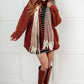 Cold Front Fringe Scarf in Coffee and Red