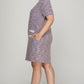 Short Sleeve Pearl Studded Trim Knit Tweed Dress in Lilac