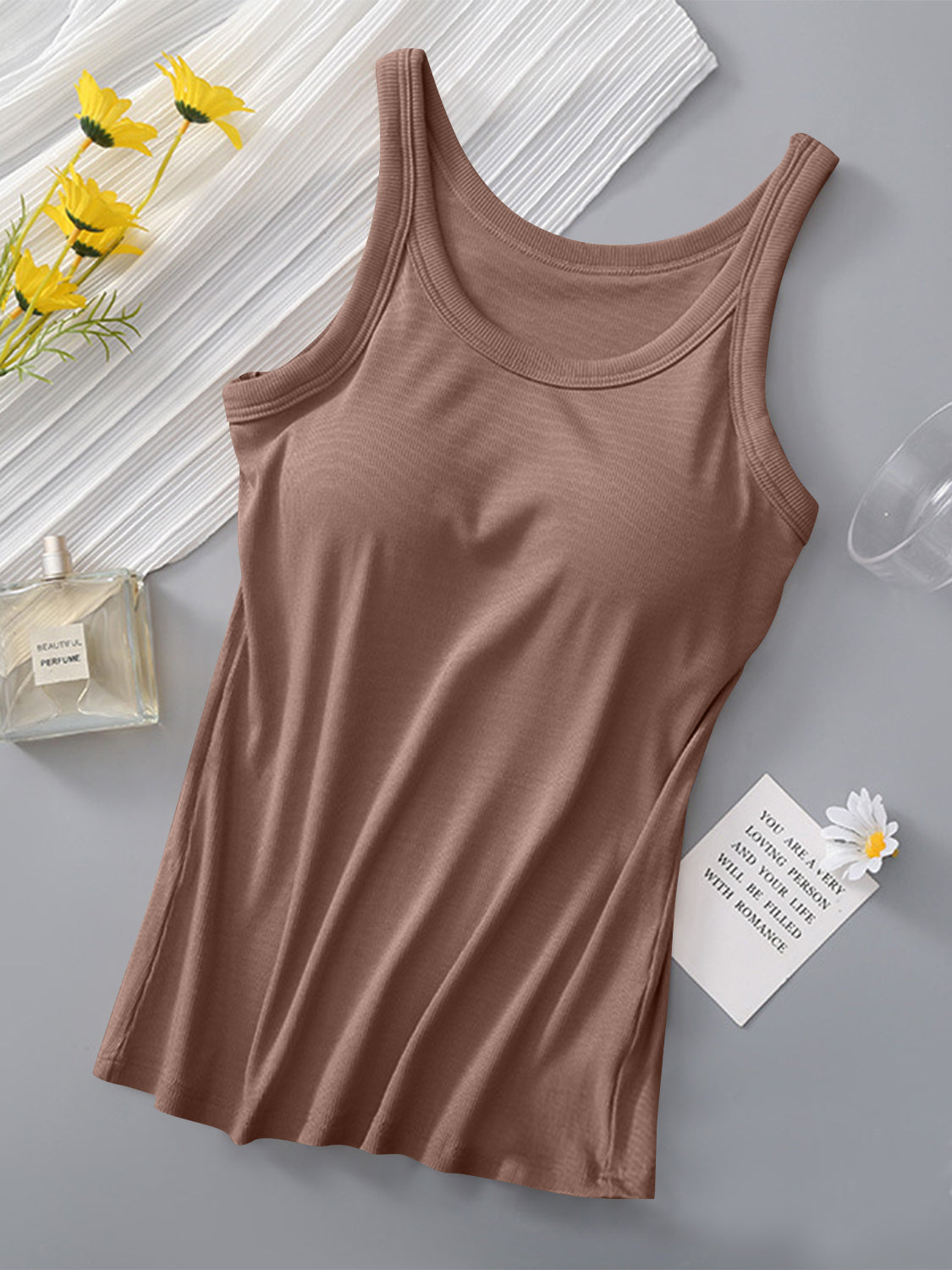 Basic Round Neck Tank Top with Bra