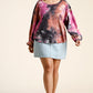 Tie Dye Round Neck Long Balloon Sleeve Top