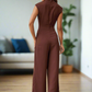 Ruched Mock Neck Sleeveless Jumpsuit