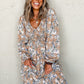 Beige Floral V-Neck Long Sleeve Maxi Dress