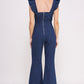 Ruffled Flare Leg Denim Jumpsuit