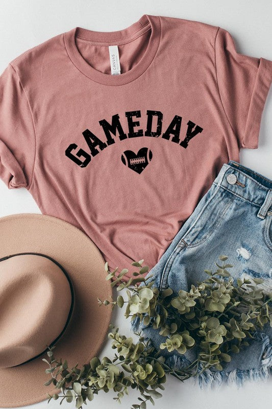 Game Day Football Heart Graphic T-Shirt