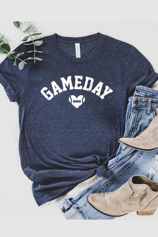 Game Day Football Heart Graphic T-Shirt