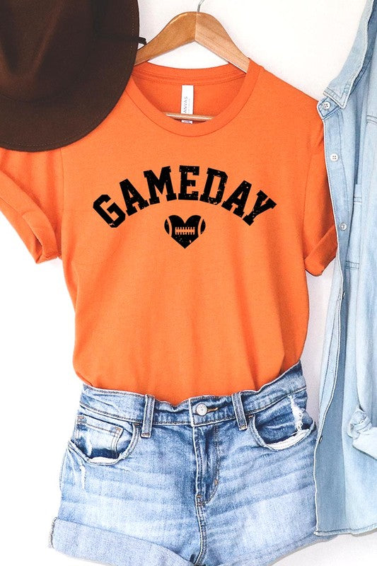 Game Day Football Heart Graphic T-Shirt