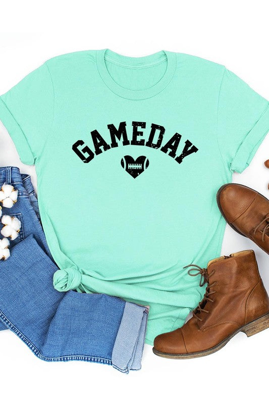 Game Day Football Heart Graphic T-Shirt