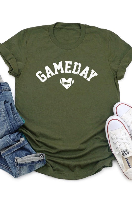 Game Day Football Heart Graphic T-Shirt