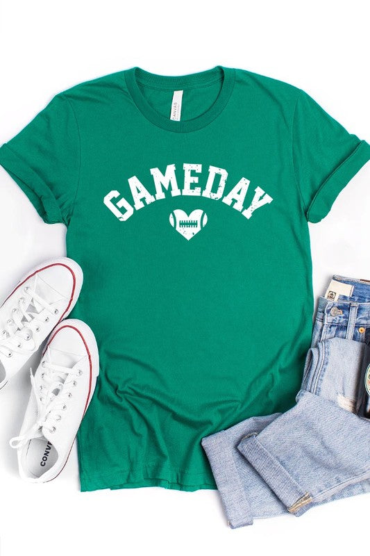 Game Day Football Heart Graphic T-Shirt