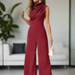 Ruched Mock Neck Sleeveless Jumpsuit