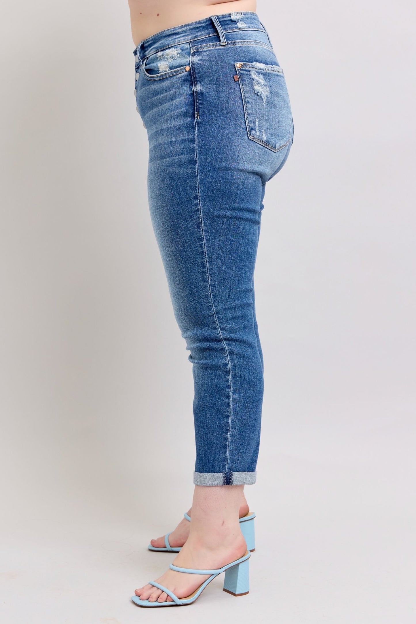 Button Fly Distressed Jeans with Pockets Plus Size