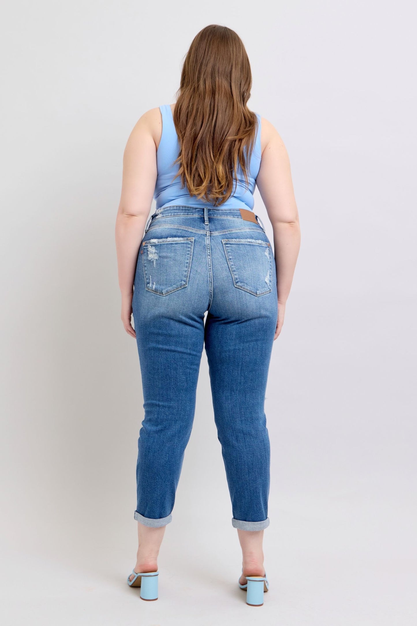 Button Fly Distressed Jeans with Pockets Plus Size