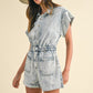 Elastic Waistband Short Sleeve Denim Romper