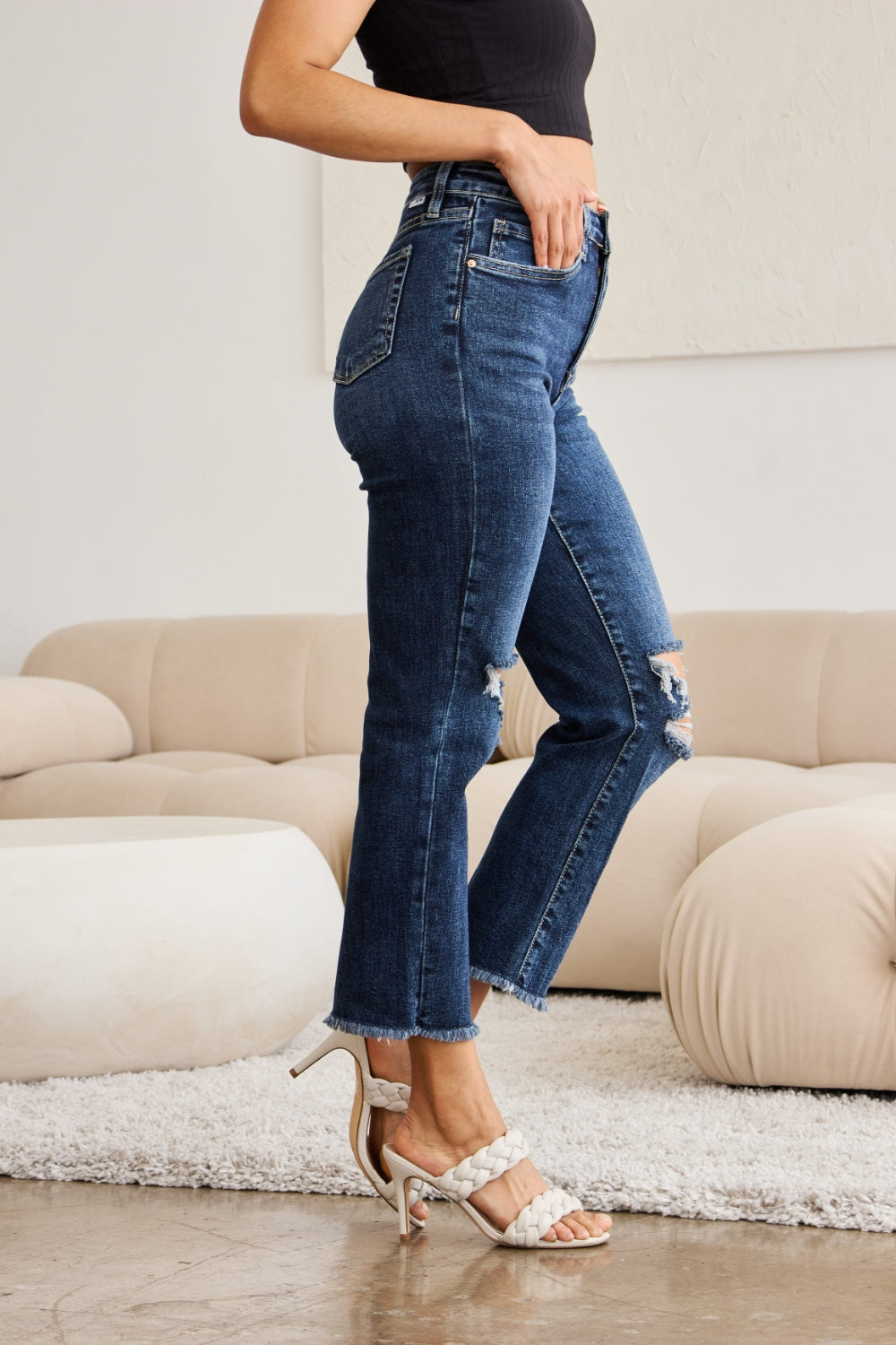 RFM Dylan Tummy Control Distressed High Waist Crop Jeans