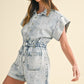 Elastic Waistband Short Sleeve Denim Romper