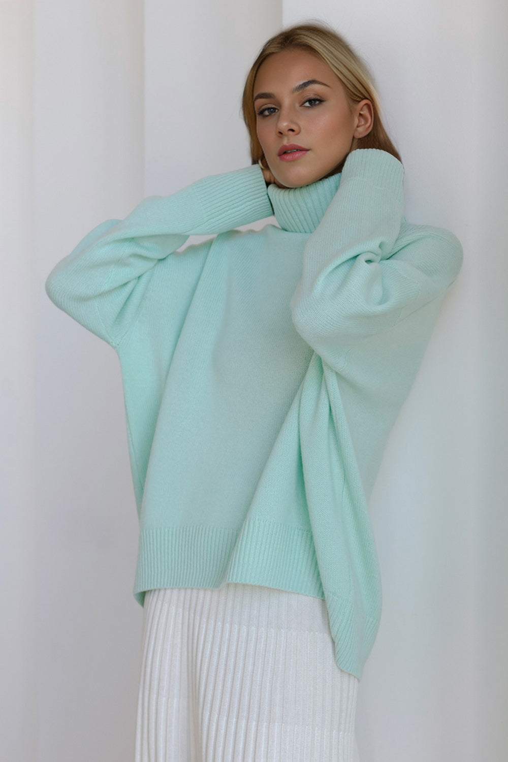 Basic Turtleneck Dropped Shoulder Sweater