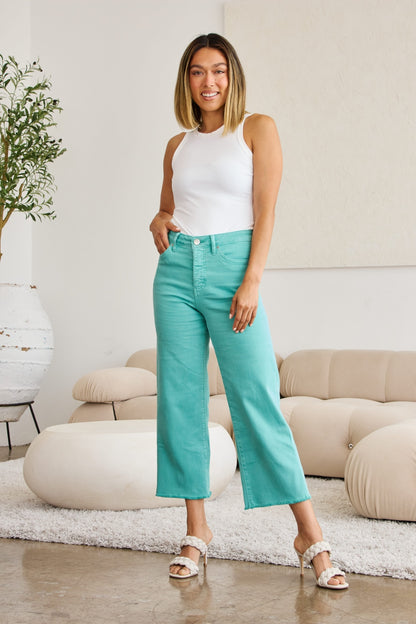 RFM Chloe Tummy Control High Waist Crop Jeans in Island Green