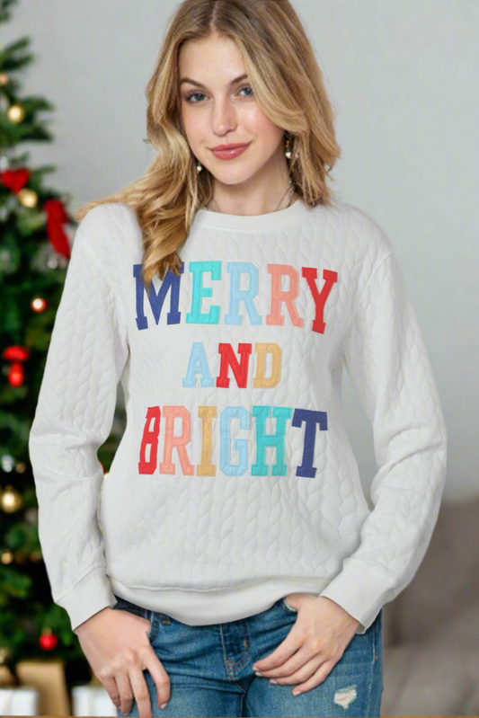 Merry & Bright Full Size Knit Sweatshirt