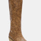 Taupe Embossed Floral Block Heel Cowboy Boots