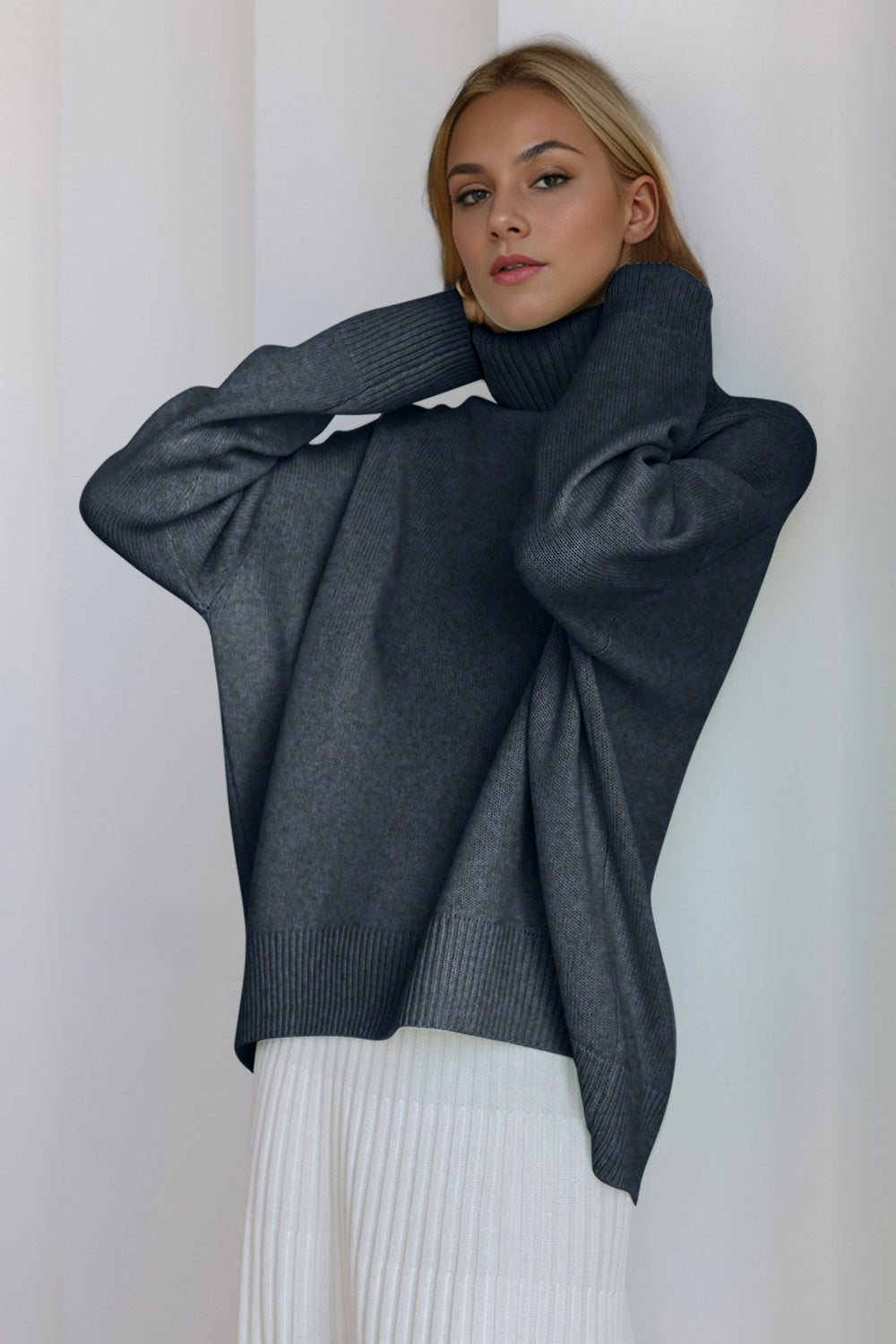 Basic Turtleneck Dropped Shoulder Sweater