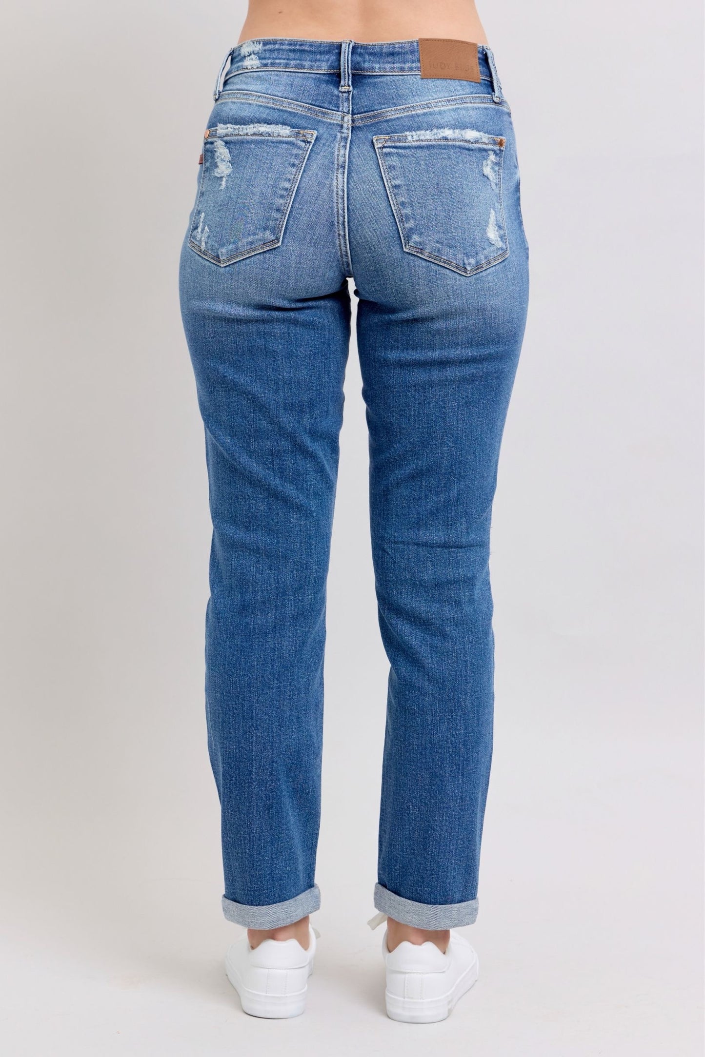 Button Fly Distressed Jeans with Pockets Plus Size