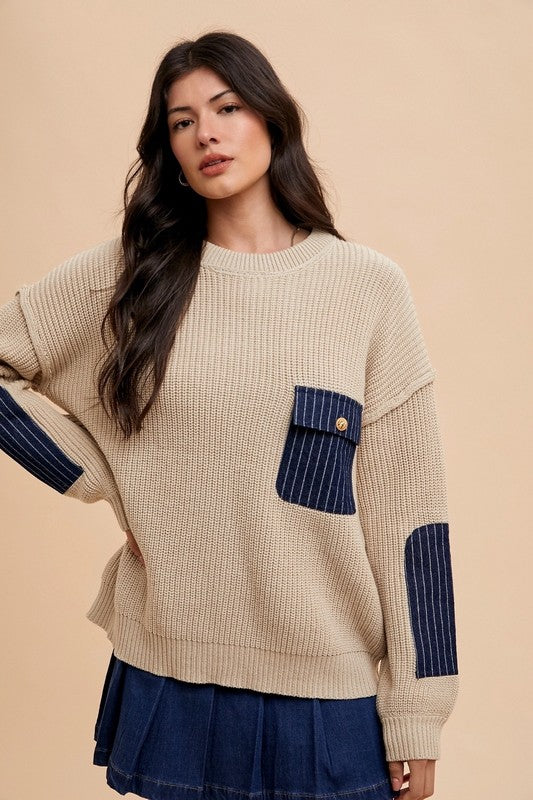 Annie Drop Shoulder Sweater with Patch Pocket