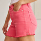 RFM Tummy Control High Waist Raw Hem Denim Shorts in Sugar Coral