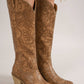 Taupe Embossed Floral Block Heel Cowboy Boots