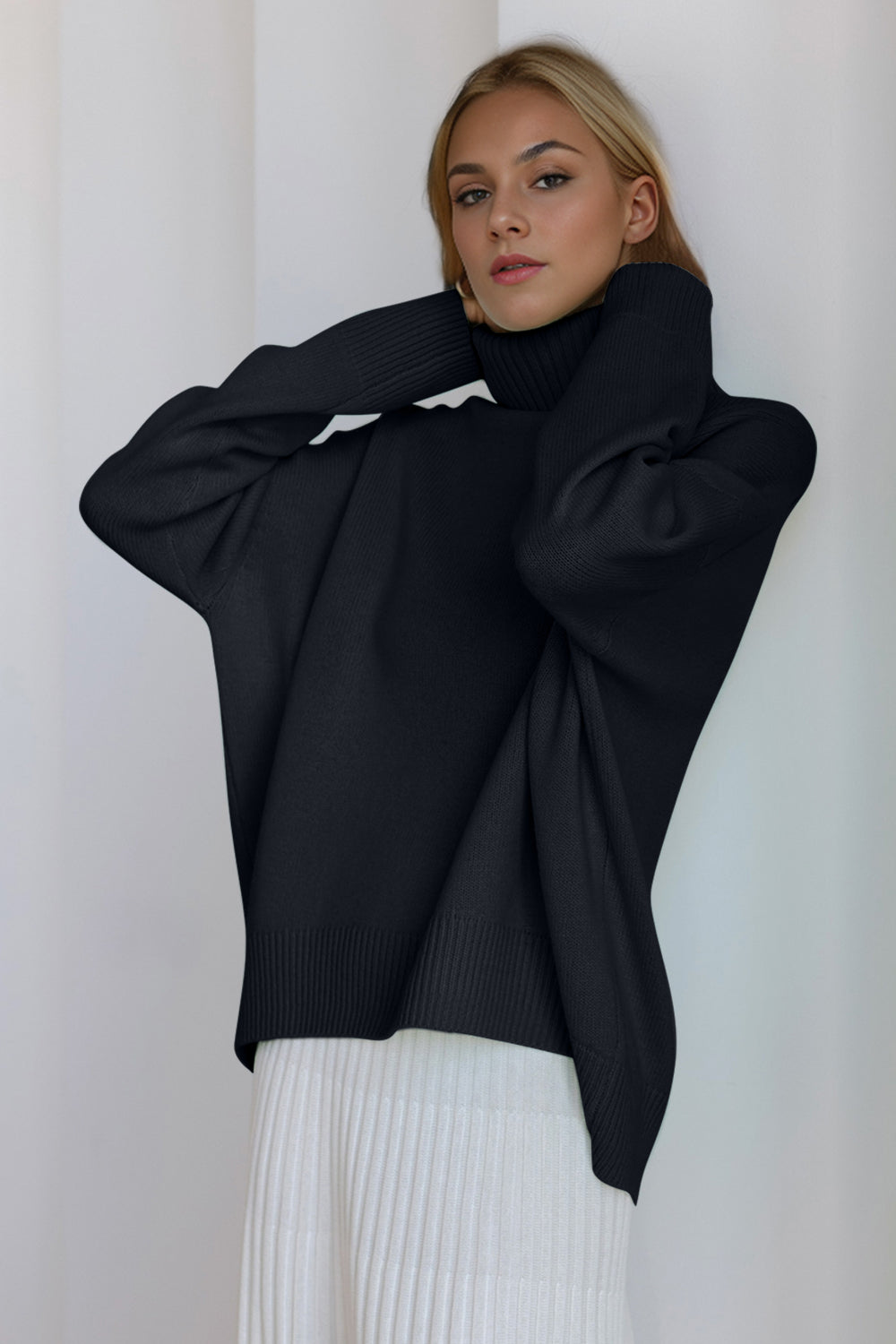 Basic Turtleneck Dropped Shoulder Sweater