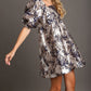 Umgee Metallic Jacquard Puff Sleeve Dress