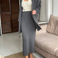 Pocketed Long Sleeve Cardigan and Skirt Sweater Set