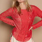 POL Exposed Seam Long Sleeve Lace Knit Top