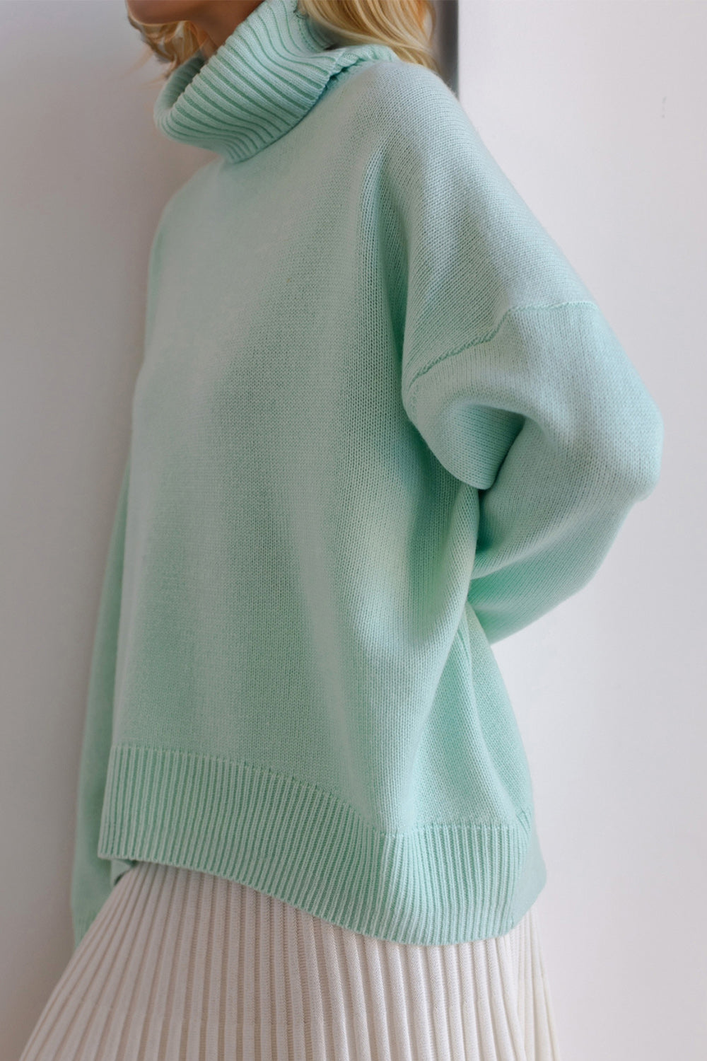 Basic Turtleneck Dropped Shoulder Sweater