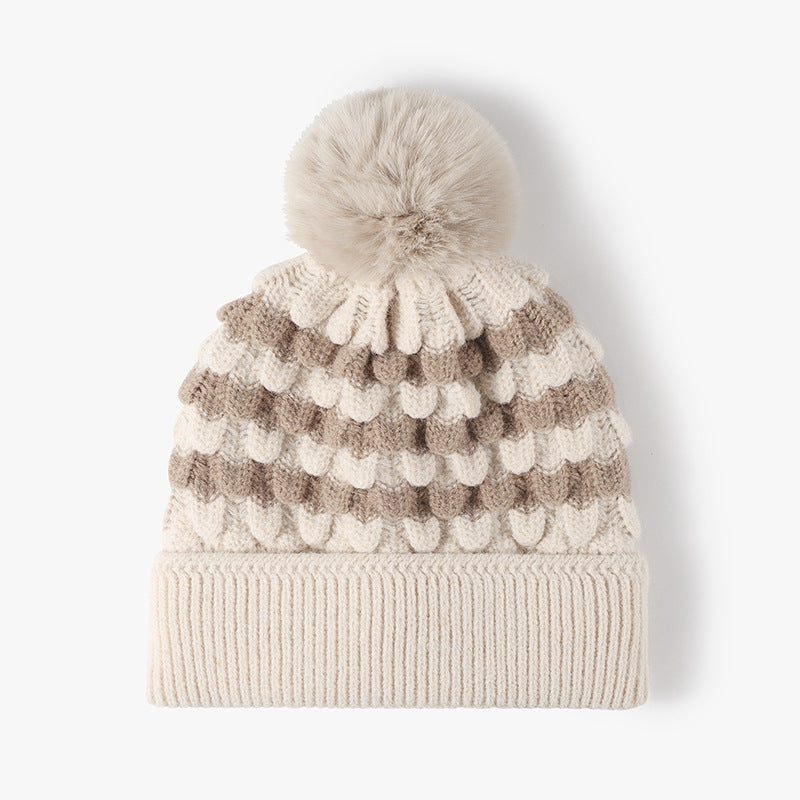 Striped Knit Hat with Pompom