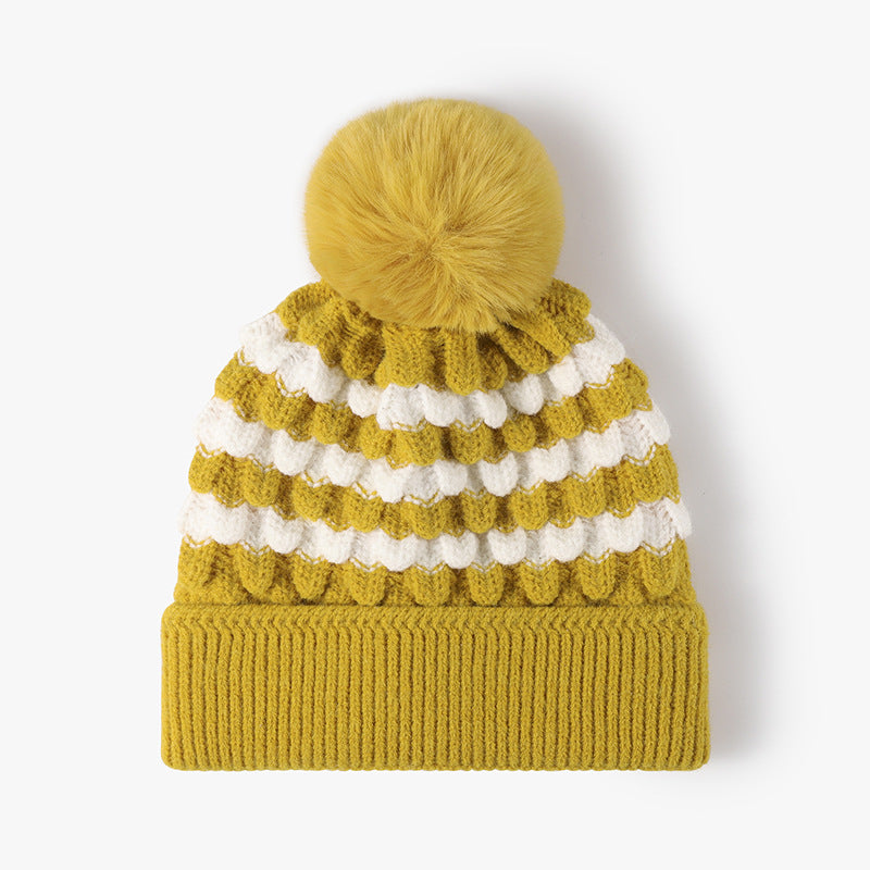 Striped Knit Hat with Pompom