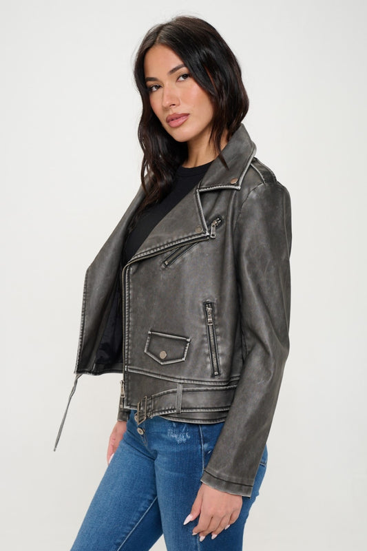 LA Vegan Leather Biker Jacket with Belt