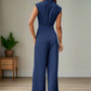 Ruched Mock Neck Sleeveless Jumpsuit