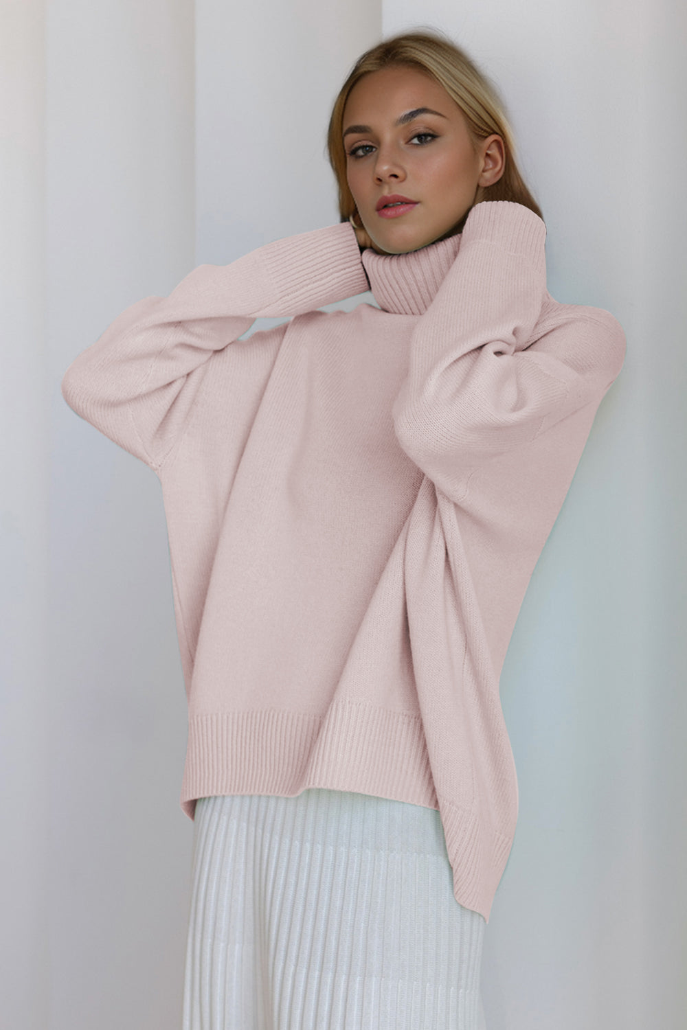 Basic Turtleneck Dropped Shoulder Sweater