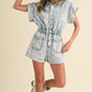 Elastic Waistband Short Sleeve Denim Romper