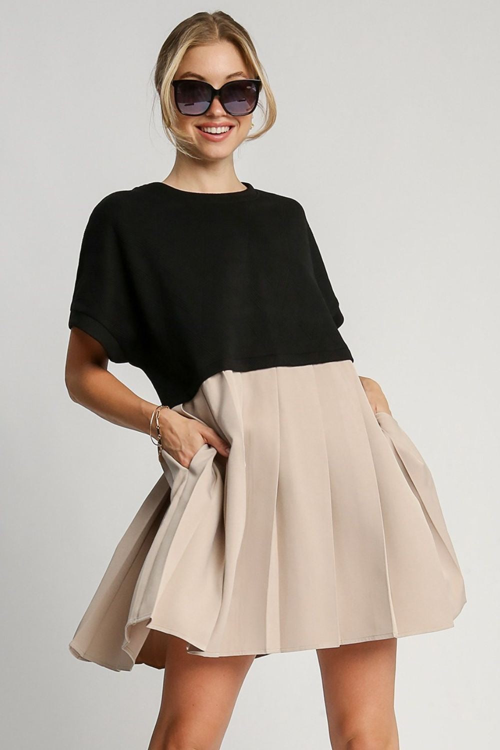 Pleated Dress with Side Pockets