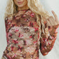 Floral Mock Neck Long Sleeve Sheer Top