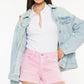 Kancan Raw Hem High Waist Pink Denim Shorts